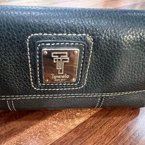 Tignanello Black Messenger Bag with Pebbled Leather and Contrast Stitching